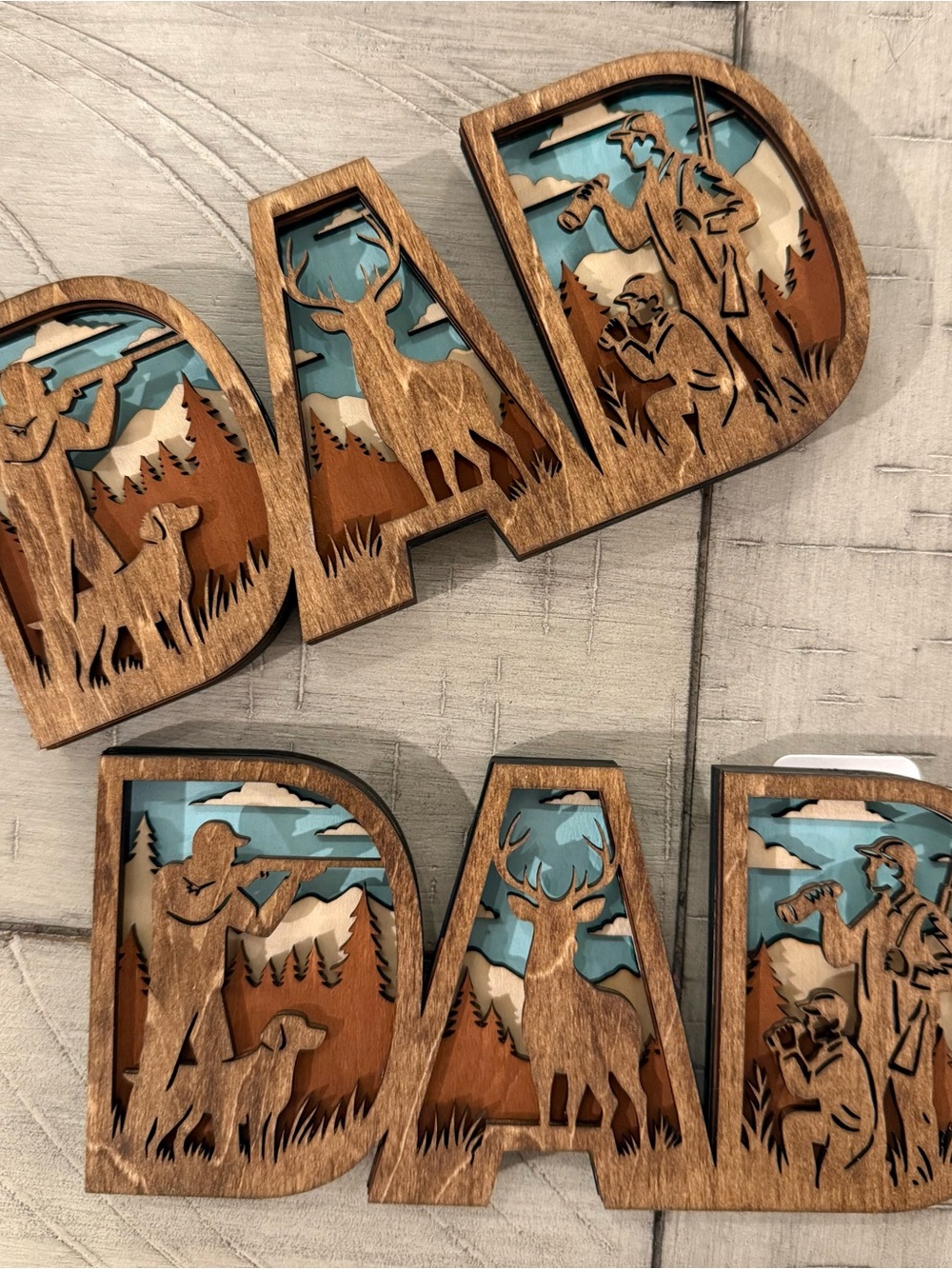 Layered Wooden 'DAD' Wall Art in Brown and Blue